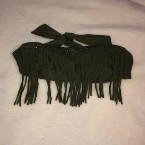 army green strapless bathing suit top